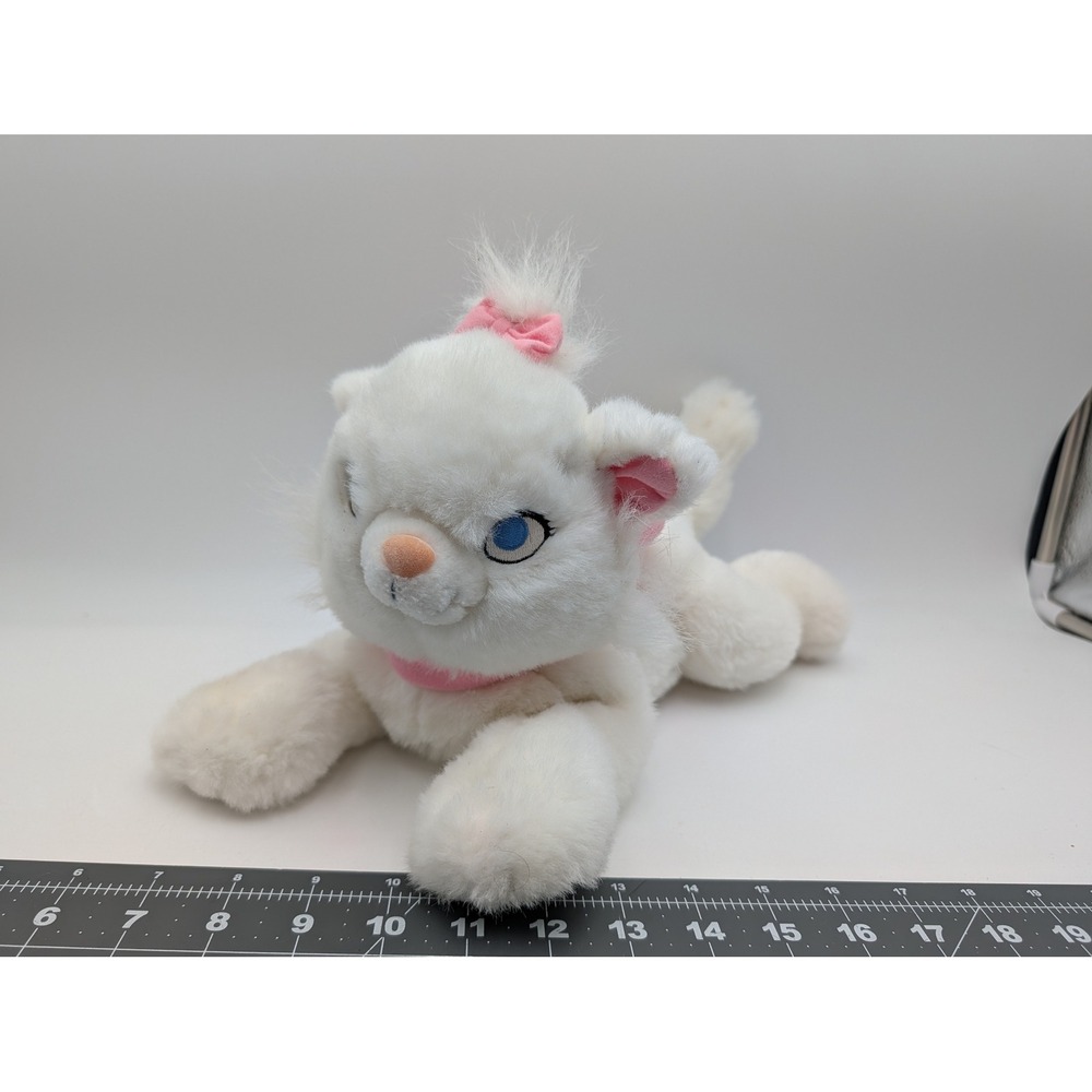 Disney Marie Plush White Aristocats Cat Pink Bows Lying Down Stuffed Animal